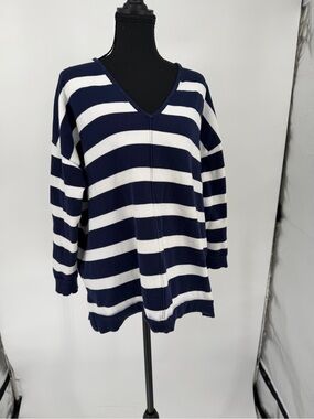 NorthStyle Navy and White Striped V-Neck‎ Sweater 100 percent cotton